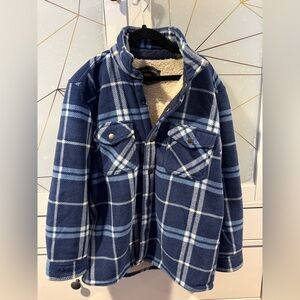 Boys Sherpa Lined Plaid Jacket Youth Medium Snap Button Flannel